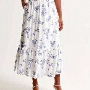 Abercrombie Linen-Blend Embroidered Maxi Skirt – White Floral | XXS Petite